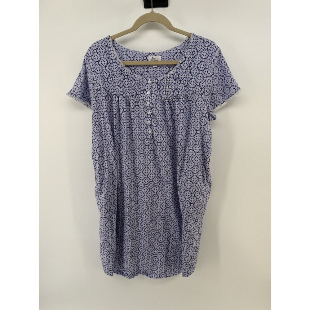 ARIA Womens XL Floral Sweater Knit Nightgown Mumu House Dress Blue White